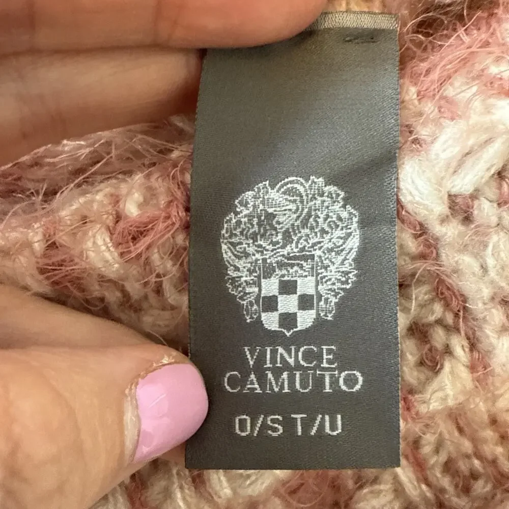 Vince Camato Eyelash Woven Knit Infinity Pink‎ Plaid Scarf Cottagecore Boho Soft